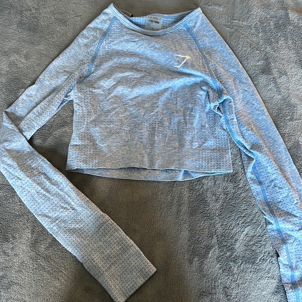 Gymshark Vital Seamless Cropped long Sleeve Shirt Light Blue Size XS